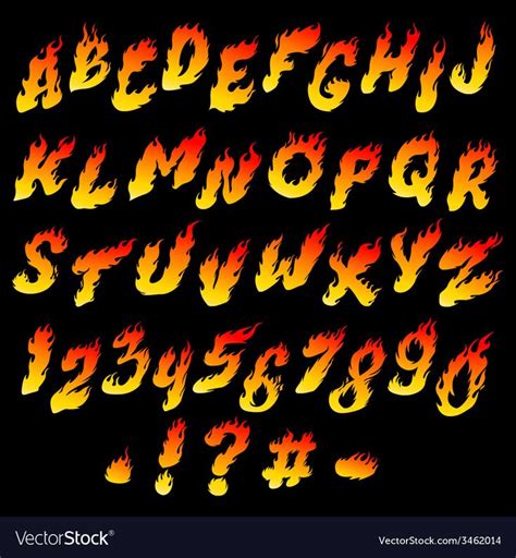 Fire Font Fiery Alphabet And Numbers On A Black Background Download A