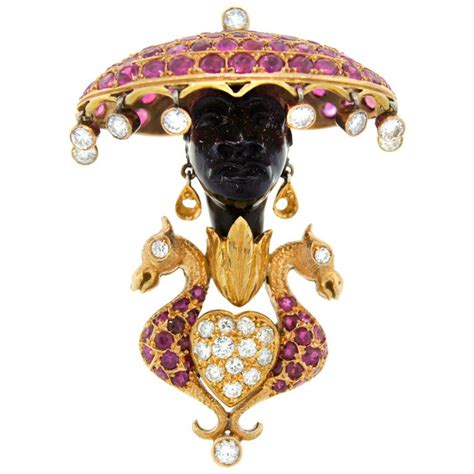 Nardi Diamond Ruby Black Onyx Yellow Gold Blackamoor Pin Brooch At 1stdibs