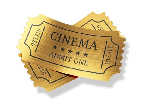 Golden Cinema Tickets With Shadow On White Background Stock