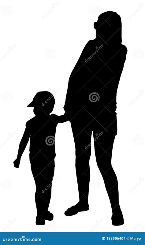 silhouette of mother and son walking stock vector illustration of portrait vector 133906404