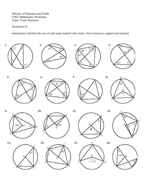 Circle Theorem Worksheet2 Pdf