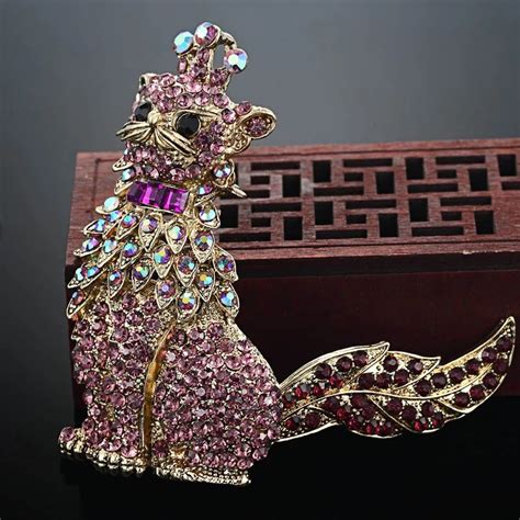 Blucome Luxury Brand Austrian Crystal Cat Brooch Pins For Women
