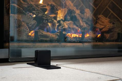 Buy Manhattan Modern Free Standing Glass Fireplace Screen Clear Black Feet Large 46 X 32