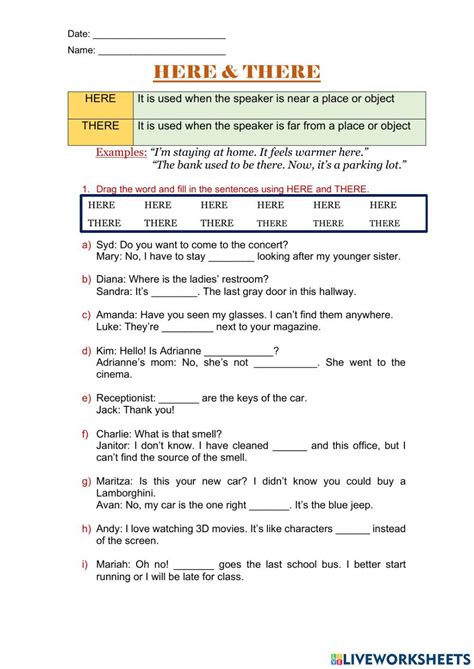 Here And There Interactive Worksheet Live Worksheets