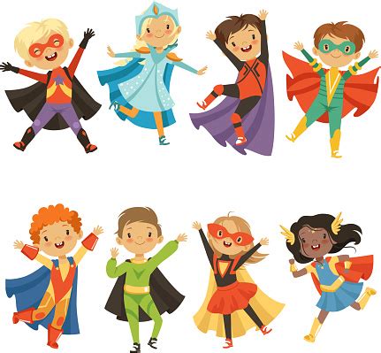 Kids In Superhero Costumes Funny Characters Isolate On White Background ...