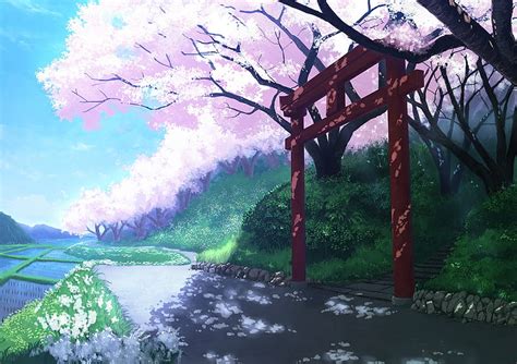 Anime Night Purple Torii Gate Shrine Hd Wallpaper Peakpx