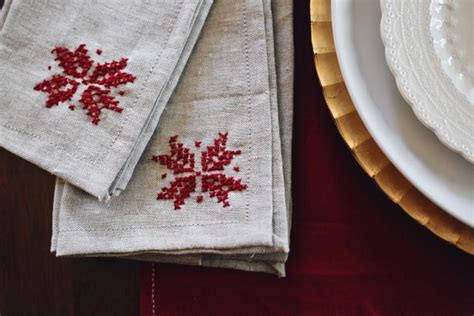 This counted cross stitch pattern of poinsettia was created from an antique print by paul de longpre. How to Make Poinsettia Cross-Stitch Napkins for Your ...