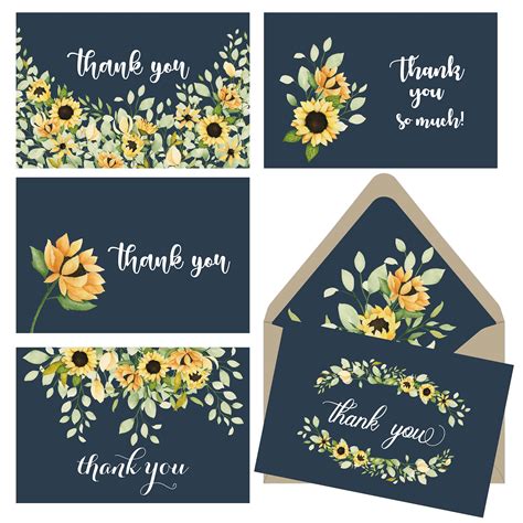 Buy 4x6 Sunflower Thank You Cards Bulk 20 Pack Kraft Lined Envelopes