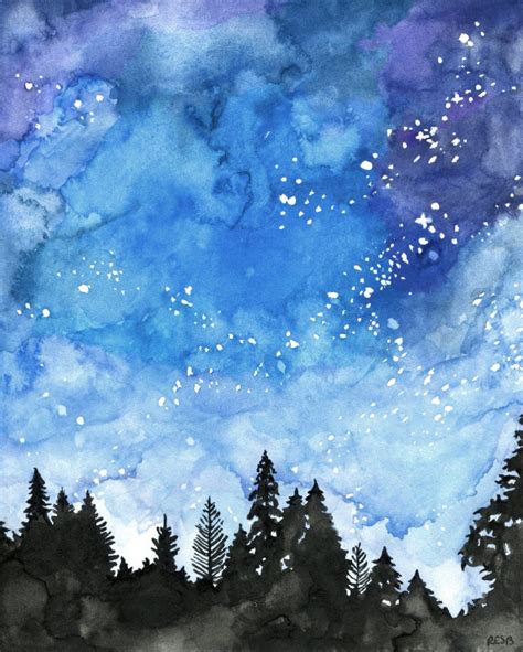 Peinture à Laquarelle Peinture Galaxy Ciel De Nuit Galaxy Print
