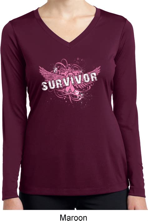 Breast Cancer Survivor Wings Ladies Dry Wicking Long Sleeve Shirt Survivor Wings Ladies Breast