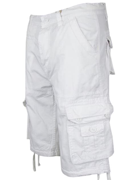 mens cargo combat shorts plain white 100 cotton
