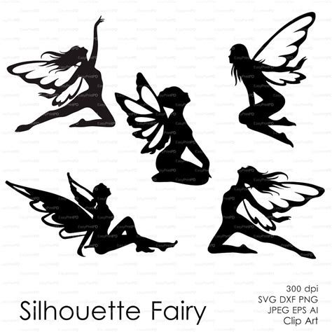 Fairy Butterflies Silhouette Eps Svg Dxf Ai Png Vector Etsy