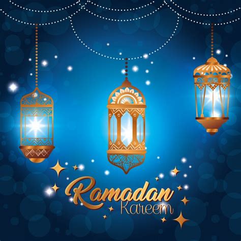 Premium Vector Ramadan Kareem With Lanterns Hanging
