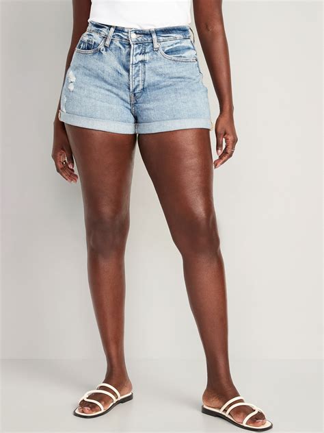 Curvy High Waisted Og Straight Button Fly Ripped Jean Shorts For Women