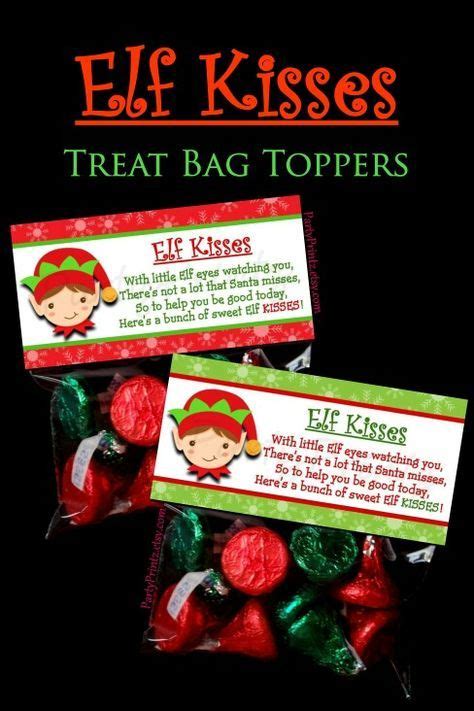 Instant Download Elf Kisses Treat Bag Toppers Merry
