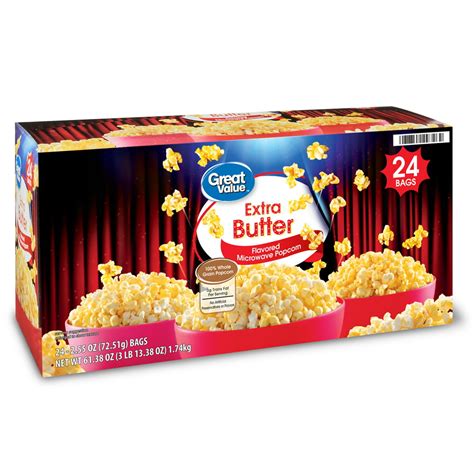 Great Value Extra Butter Microwave Popcorn 255 Oz 24 Count Walmart