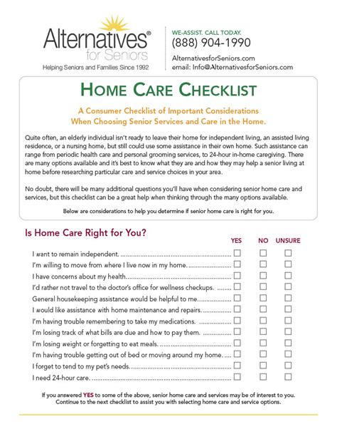 Home Care Checklist Alternatives For Seniors