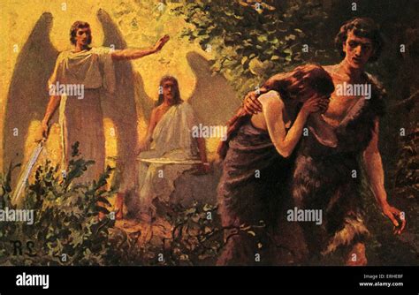 Adán Y Eva Expulsados Del Jardín Del Edén Ilustración Bíblica Antiguo Testamento Desde El
