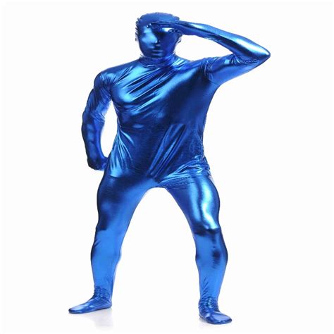 Blue Shiny Metallic Unitard Zentai Suit Full Body Suit Tights Adult Catsuit Fancy Halloween