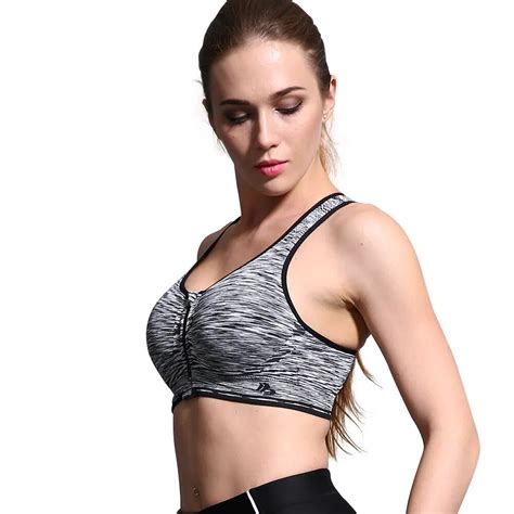 Zipper Front Running Bras Women Push Up Breathable Fitness Yoga Bra