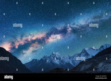 Space Milky Way And Mountains Fantastic View With Mountains And