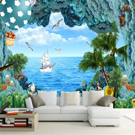 Custom Photo Wallpaper 3d Sea View Fresh And Beautiful