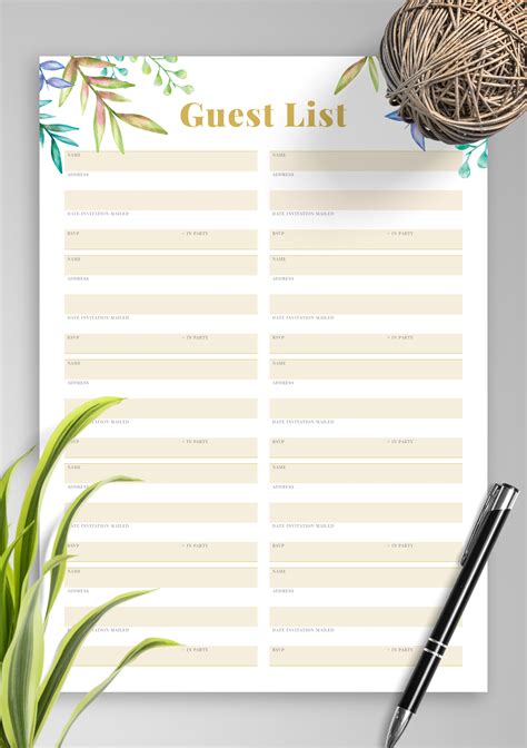 Wedding Guest List Printable