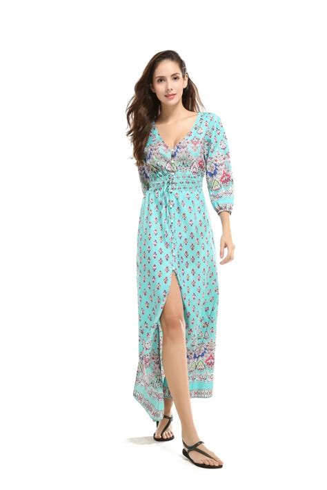 Women Summer Dress 2018 Boho Deep V Neck Casual Dress Plus Size 3xl