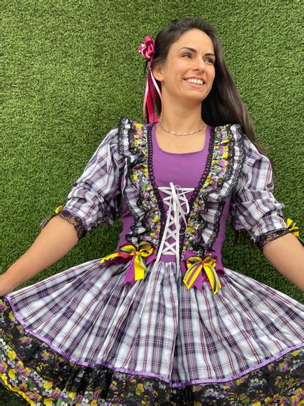 Vestido Junino Caipira Espartilho Roxo Xadrez Adulto Luxo Elo7