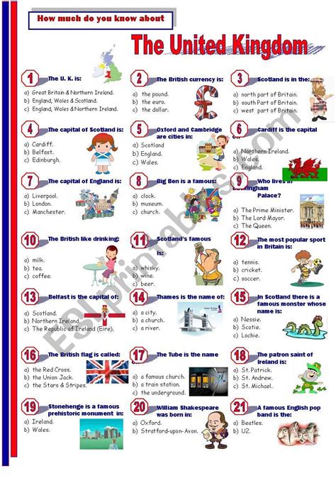 The United Kingdom Quiz Esl Worksheet By Jayce