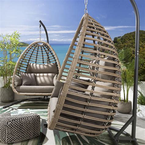 Set Of 2 Garden Egg Chairs Outdoor Bamboo Single And Double Chair Beige
