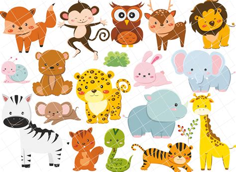 7 Cartoon Animals Clipart Animals Clipart Kids Clipart Set Etsy