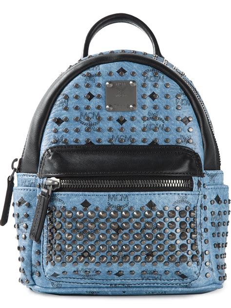 Mcm Studded Mini Backpack In Blue Lyst