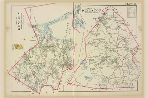 Duxbury And Kingston Massachusetts 1903 Old Town Map Reprint Plymouth