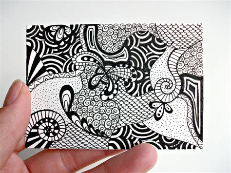 Original Aceo Zentangle Inspired Art Ink Drawing By Joartyjo