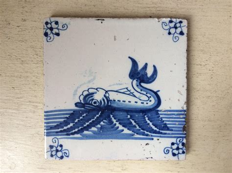 Nautical Marine Antique Blue And White Dutch Delft Pottery Tile Etsy