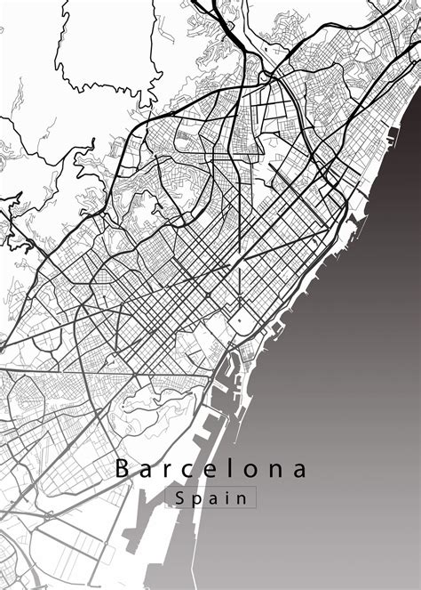Kart Over Barcelona Spain City Map White ǀ Bykart Og Verdenskart