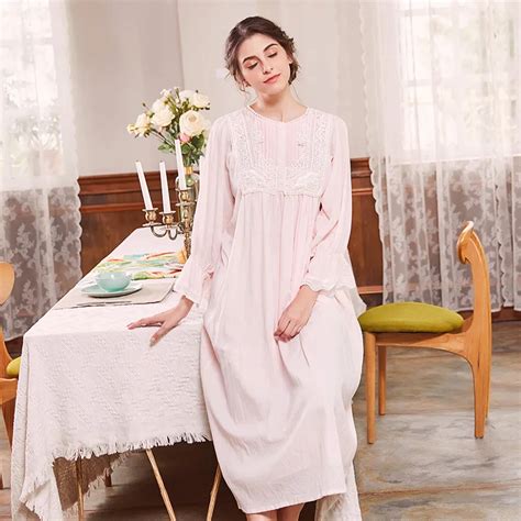 Ysmile Y Women Sweet Cute Lace Nightgown Princess Style Solid Female Sleepdress Cotton Full