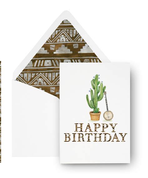 Cactus And Banjo Southwestern Pattern Happy Birthday Card
