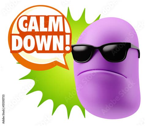 3d Rendering Angry Character Emoji Saying Calm Down With Colorful