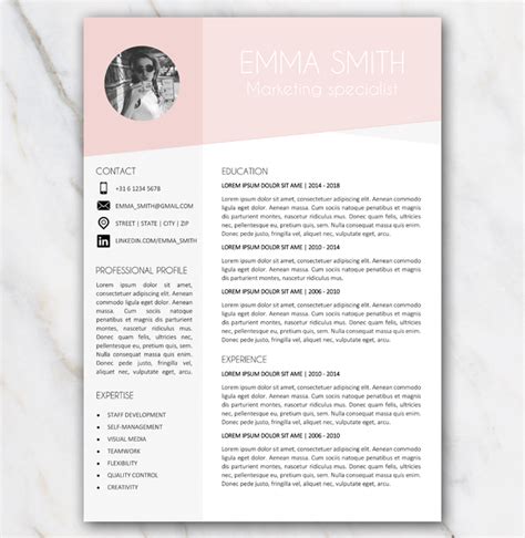 Stationery Professional CV Pink Resume Template And Cover Letter