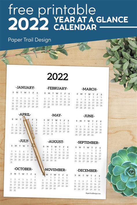 2022 One Page Calendar Printable Watercolor Paper Free Printable