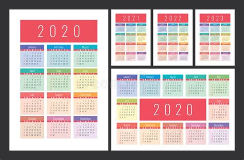 2020 2021 2022 2023 Years Set Pocket Calendar Vector Image Images