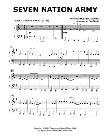 Seven Nation Army Arr Ron Sheffer Sheet Music White Stripes Easy Piano