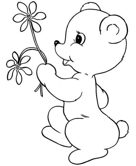 Cute teddy bear with a balloon. Teddy Bear Bring You Flower Coloring Page : Color Luna