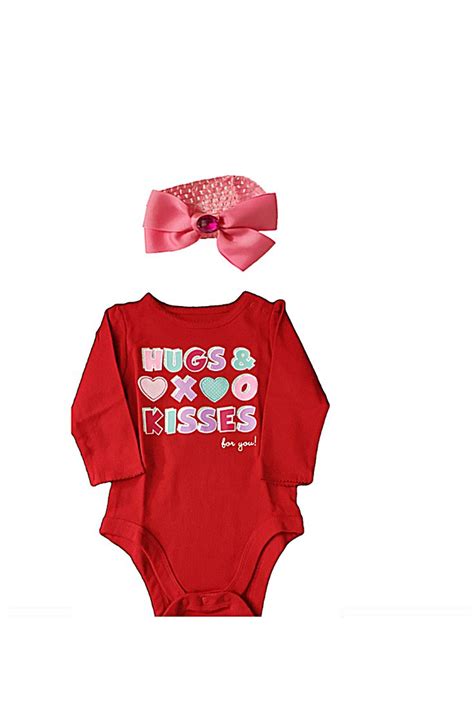 Hugs And Kisses Valentines Day 💘 Long Sleeve Body Suit Plus Pink Head