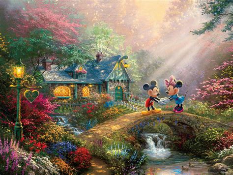 Thomas Kinkade Disney Mickey And Minnie Sweetheart Bridge 750 Piec