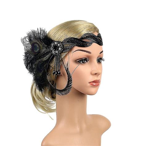 Sajy 1920s Headpiece Feather Flapper Headband Great Gatsby Headdress