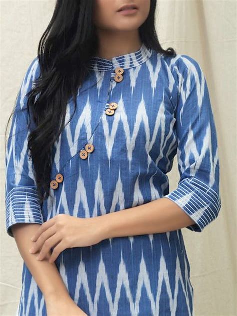 Blue White Ikat Kurta Sleeves Designs For Dresses Indian Kurti