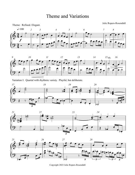 Theme And Variations Sheet Music Julie Ropers Rosendahl Piano Solo